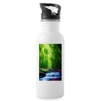 Cascade dans la forêt - Gourde avec paille intégrée - blanc - Droite