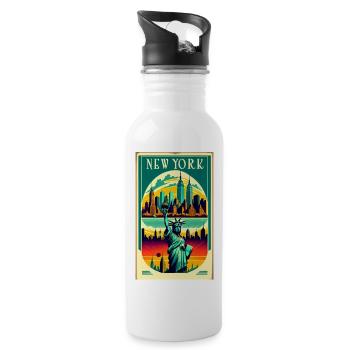 New York Vintage Poster - Water bottle with straw - white - Right