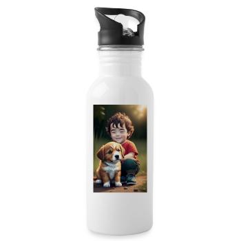 Garçon heureux avec un chiot - Gourde avec paille intégrée - blanc - Droite