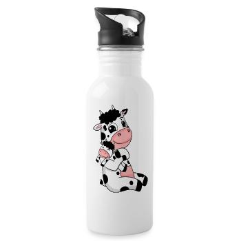 Kuh Familie - Kuh mit Baby - Trinkflasche mit integriertem Trinkhalm - Weiß - Rechts