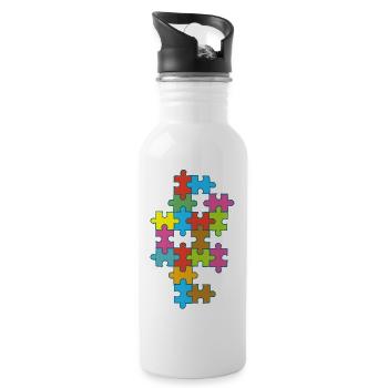 Mehrfarbiges, unvollständiges Puzzle - Trinkflasche mit integriertem Trinkhalm - Weiß - Rechts