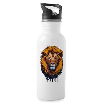 Lion I Big Cat of the African Savannah I Gift - Water bottle with straw - white - Right