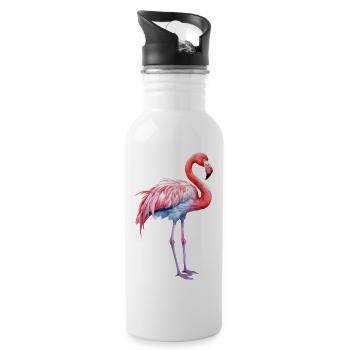 rosa Flamingo, Sommerzeit Urlaubszeit Strand Meer - Trinkflasche mit integriertem Trinkhalm - Weiß - Rechts