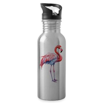 pink flamingo, summertime, vacation time, beach, sea - Water bottle with straw - silver - Right