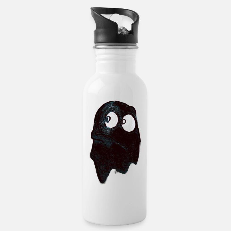 Funny fierce-looking ghost in black - Water bottle with straw - white