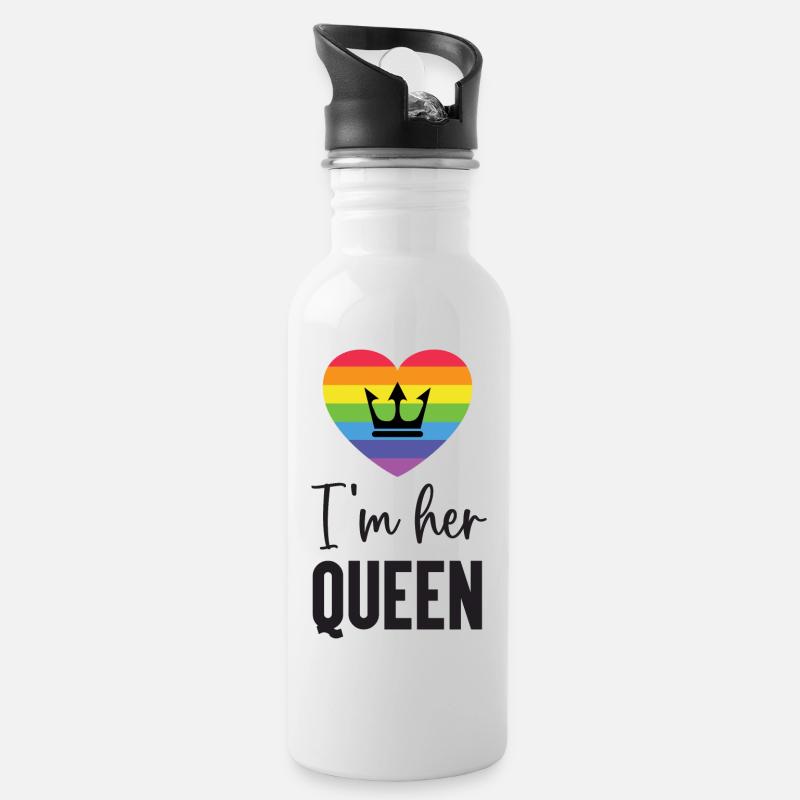 Pride Month LGBT - Ich bin ihre Königin - Trinkflasche mit integriertem Trinkhalm - Weiß