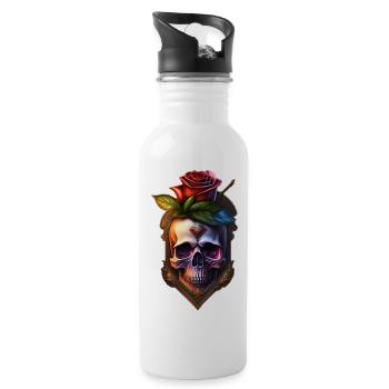 Skull and crossbones with rose - Water bottle with straw - white - Right