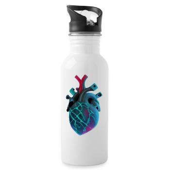 Futuristic neon human heart - Water bottle with straw - white - Right