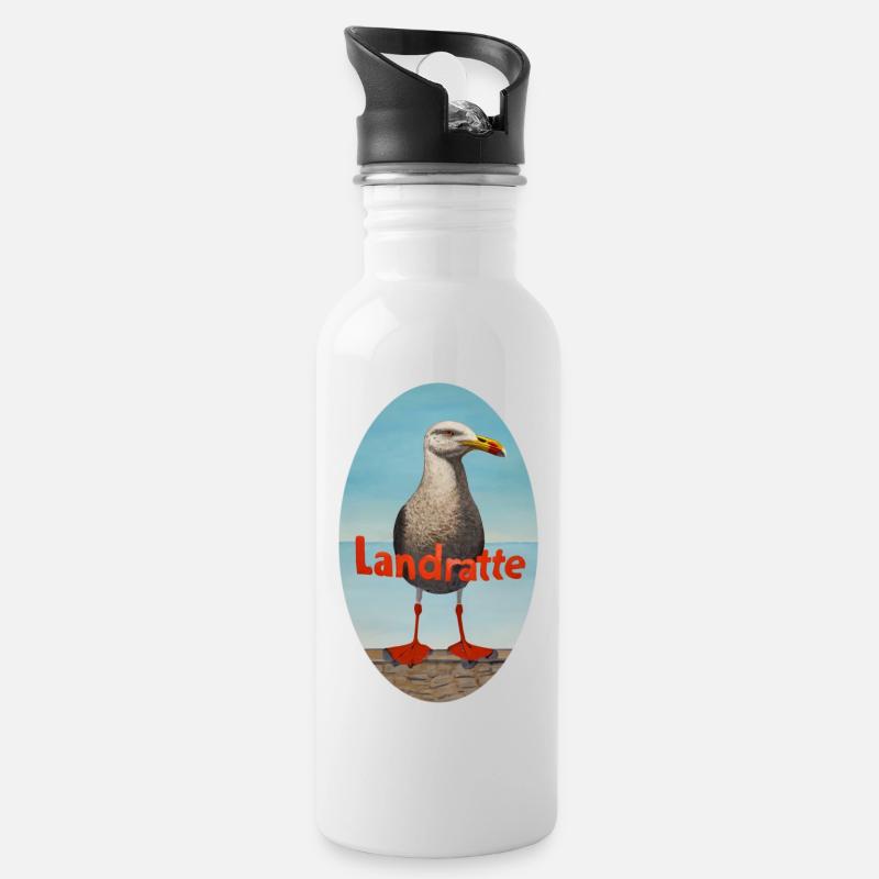 Landratte - Trinkflasche mit integriertem Trinkhalm - Weiß