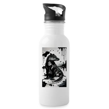 Krokodil Kunst - Trinkflasche mit integriertem Trinkhalm - Weiß - Rechts