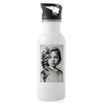Fille en noir et blanc - Gourde avec paille intégrée - blanc - Droite