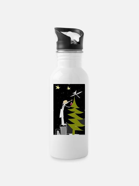 Weihnachtlich - Trinkflasche mit integriertem Trinkhalm - Weiß