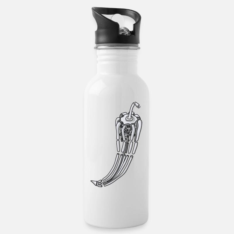 Chilli Skeleton Halloween Spicy Tabasco Shirt - Water bottle with straw - white