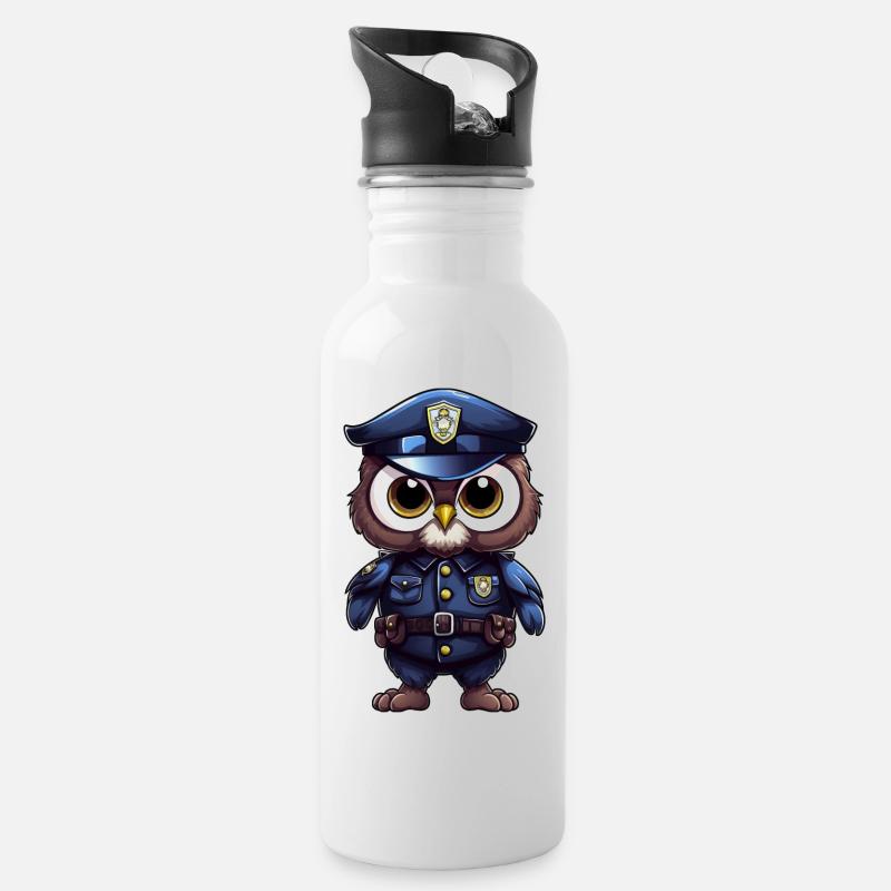 Police Owl - Water bottle with straw - white