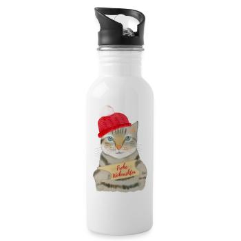 Süße Katze wünscht Frohe Weihnachten - Trinkflasche mit integriertem Trinkhalm - Weiß - Rechts