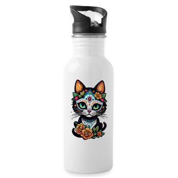 Katze Mexiko - Dia de los Muertos - Trinkflasche mit integriertem Trinkhalm - Weiß - Rechts