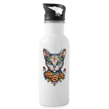 chat mexique - dia de los muertos - Gourde avec paille intégrée - blanc - Droite