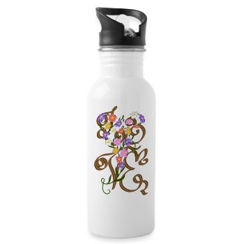 love fleurs en coeur - Gourde avec paille intégrée - blanc - Droite
