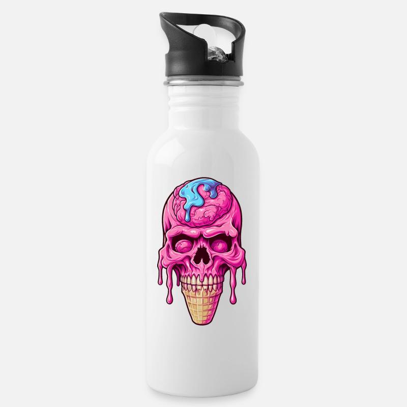 Totenkopf Eistüte - Happy Halloween - Trinkflasche mit integriertem Trinkhalm - Weiß