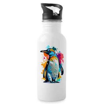 Königspinguin - Pinguin Bunt Kaiserpinguin Vogel - Trinkflasche mit integriertem Trinkhalm - Weiß - Rechts