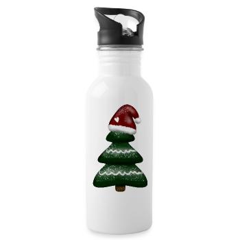 Christmas motif - Christmas tree with Santa hat - Water bottle with straw - white - Right