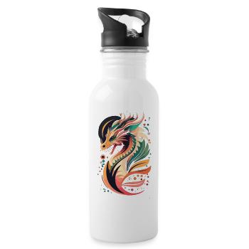 Farbenfroher Drachenkopf – Mystisches Fantasy-Desi - Trinkflasche mit integriertem Trinkhalm - Weiß - Rechts
