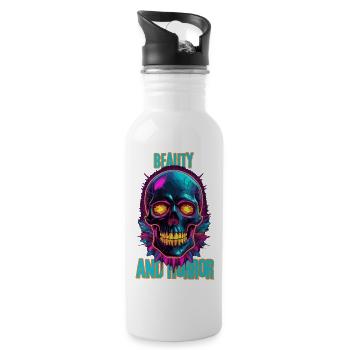 Bunter Totenkopf mit Federn - Trinkflasche mit integriertem Trinkhalm - Weiß - Rechts