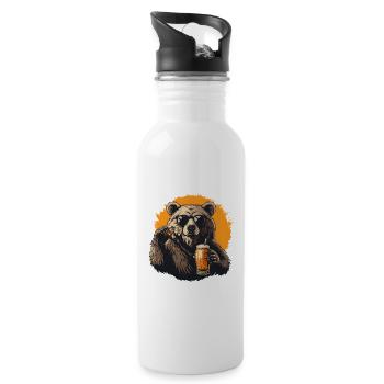 Bier Wie Macht der Bär Leer Trinkspruch Saufen - Trinkflasche mit integriertem Trinkhalm - Weiß - Rechts