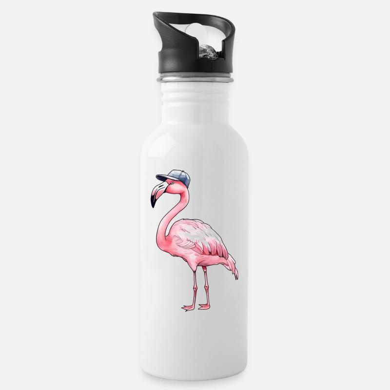 Flamant rose avec casquette de Baseball - Gourde avec paille intégrée - blanc