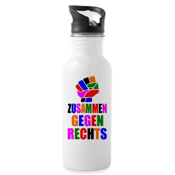 Zusammen gegen rechts - Trinkflasche mit integriertem Trinkhalm - Weiß - Rechts