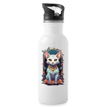 Cute Goth Cat Aesthetic Design - Water bottle with straw - white - Right
