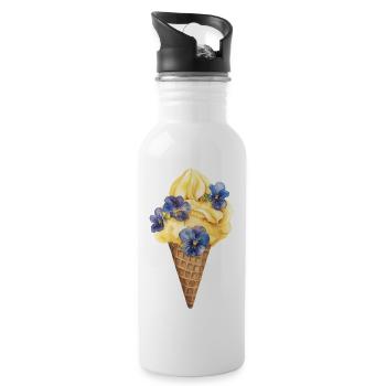 Vanilla ice cream with blue flowers - Water bottle with straw - white - Right