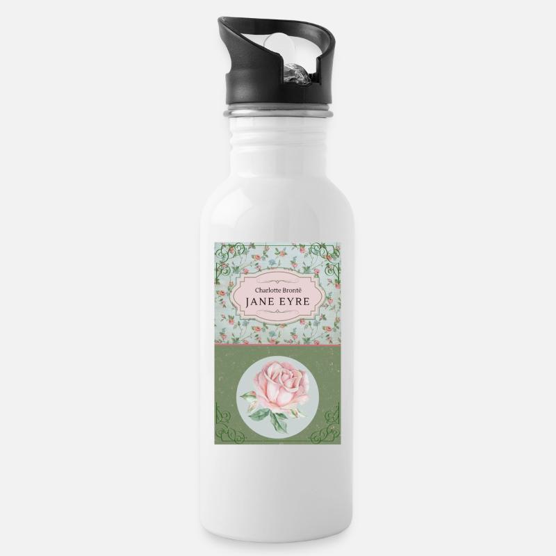 Jane Eyre - Charlotte Bronte - Trinkflasche mit integriertem Trinkhalm - Weiß