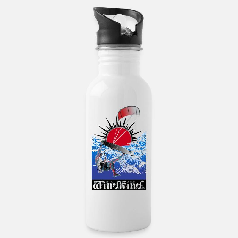 WINDKIND Große Welle - Trinkflasche mit integriertem Trinkhalm - Weiß