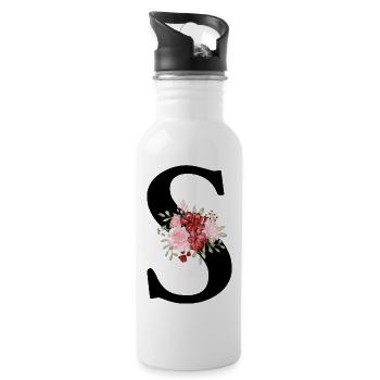 Lettre S floral rouge - Gourde avec paille intégrée - blanc - Droite