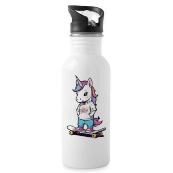 Licorne patineuse mignonne - Gourde avec paille intégrée - blanc - Droite