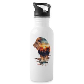 Lion Lion Head Wilderness Nature Sun Adventure Art - Water bottle with straw - white - Right