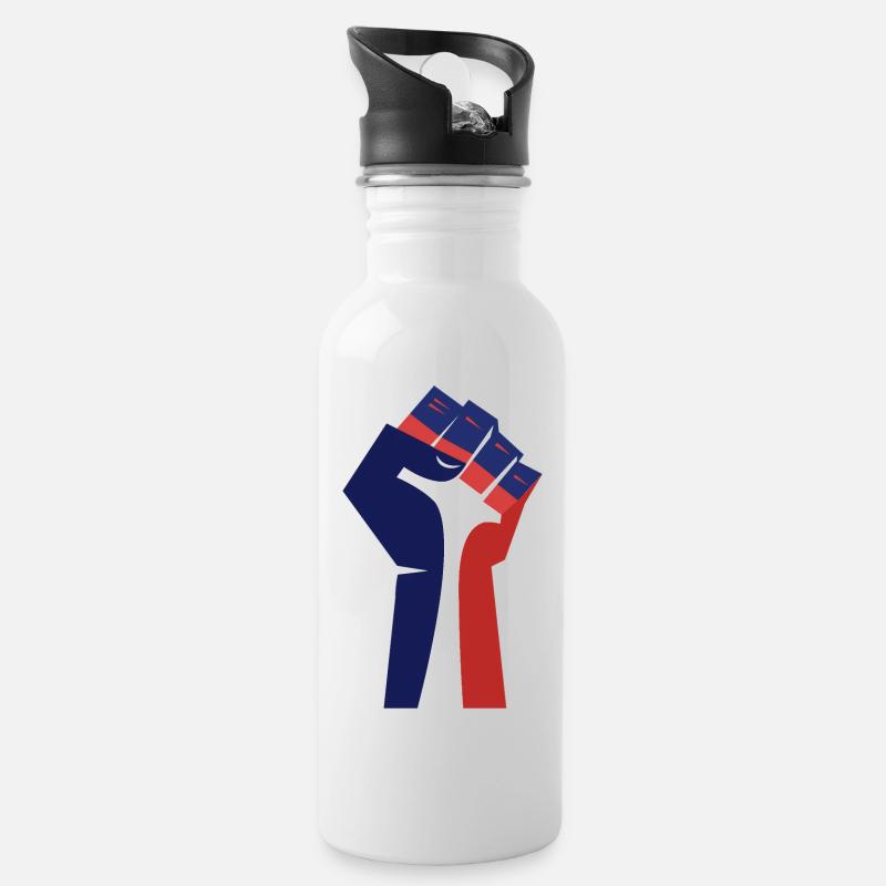 Die erhobene Faust (TriColor, Blau, Weiß, Rot) - Trinkflasche mit integriertem Trinkhalm - Weiß