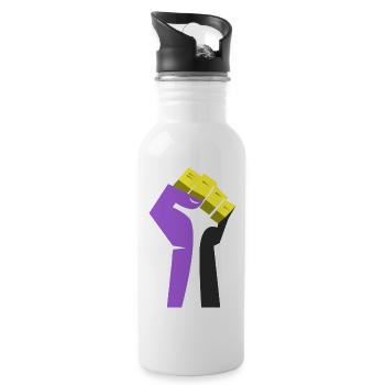 The Raised Fist (Purple, Yellow, Black, White) - Water bottle with straw - white - Right