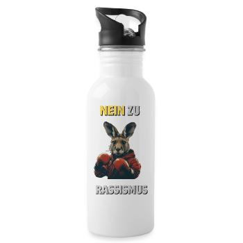 Känguru "Keine Chance für Rassismus" - Trinkflasche mit integriertem Trinkhalm - Weiß - Rechts