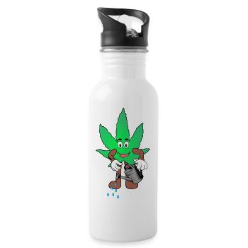 Der Bloom - Weed Cannabis Stoned Hanf Marihuana - Trinkflasche mit integriertem Trinkhalm - Weiß - Rechts