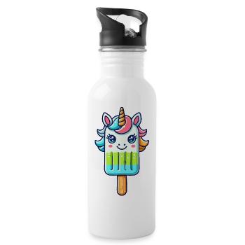 Ein Eis am Stil in Form eines bunten Einhorns - Trinkflasche mit integriertem Trinkhalm - Weiß - Rechts