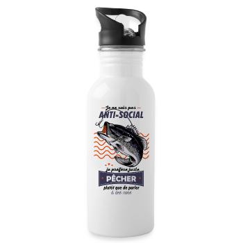 Anti-Social Pêcheur Poisson Graphique - Gourde avec paille intégrée - blanc - Droite