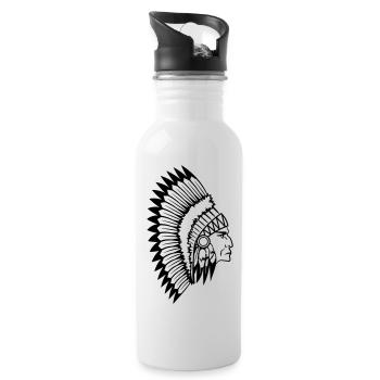 Stolzer Indianer Häuptling Gesicht Kopf Seitlich - Trinkflasche mit integriertem Trinkhalm - Weiß - Rechts