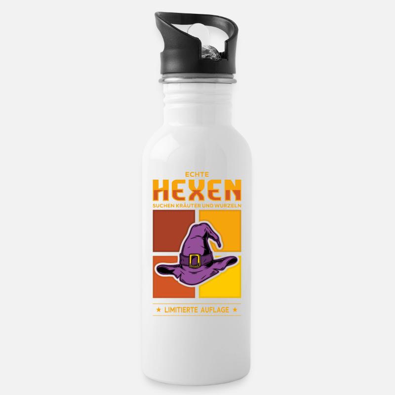 Hexen - Trinkflasche mit integriertem Trinkhalm - Weiß