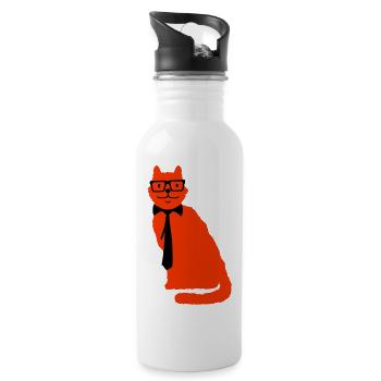 Schlaue Nerd Katze Hornbrille Geek Krawatte Brille - Trinkflasche mit integriertem Trinkhalm - Weiß - Rechts