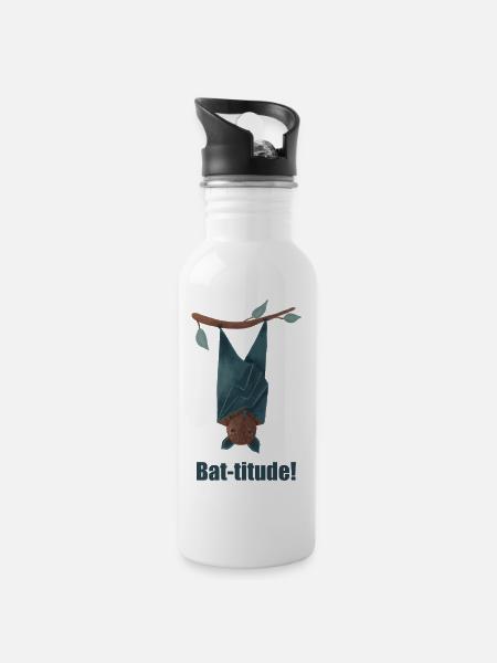 Bat-titude !, Chauve-souris d’Halloween, Attitude, Chauves-souris. - Gourde avec paille intégrée - blanc