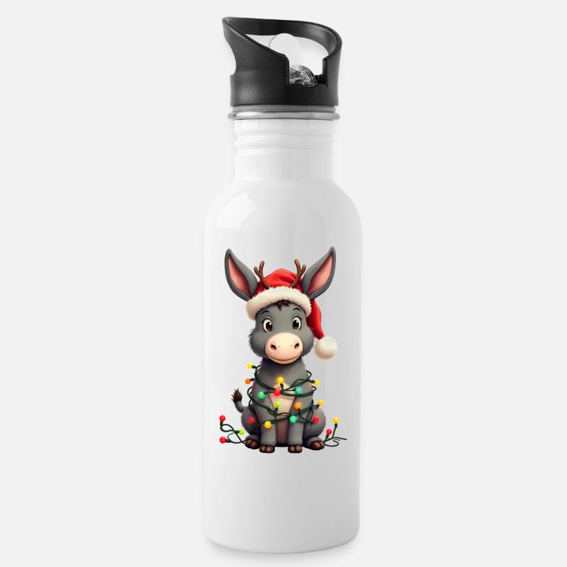 Esel Elfe Weihnachten - Trinkflasche mit integriertem Trinkhalm - Weiß