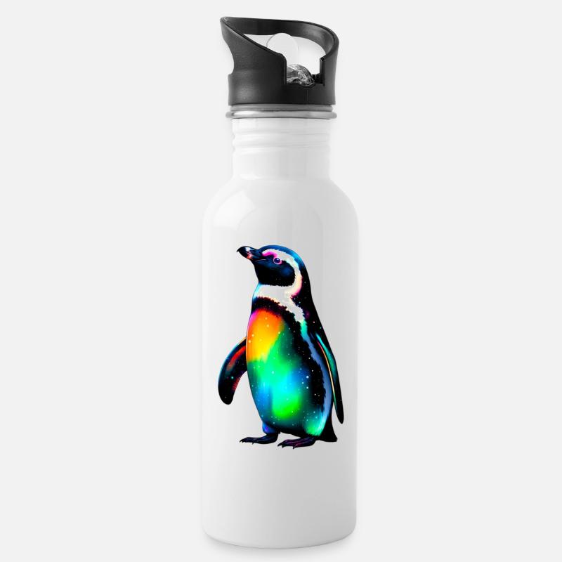 Pinguin - Trinkflasche mit integriertem Trinkhalm - Weiß