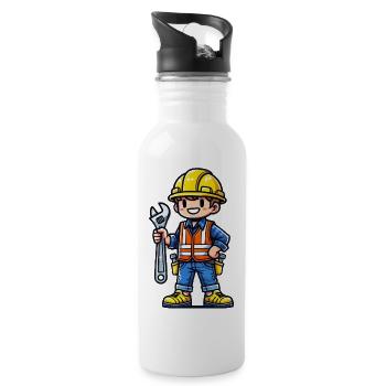Construction worker - Water bottle with straw - white - Right